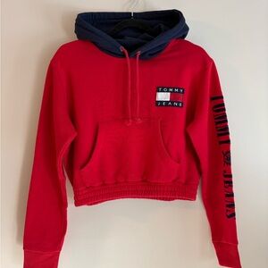 Tommy Hilfiger Cropped Women's Red and Navy Hoodie